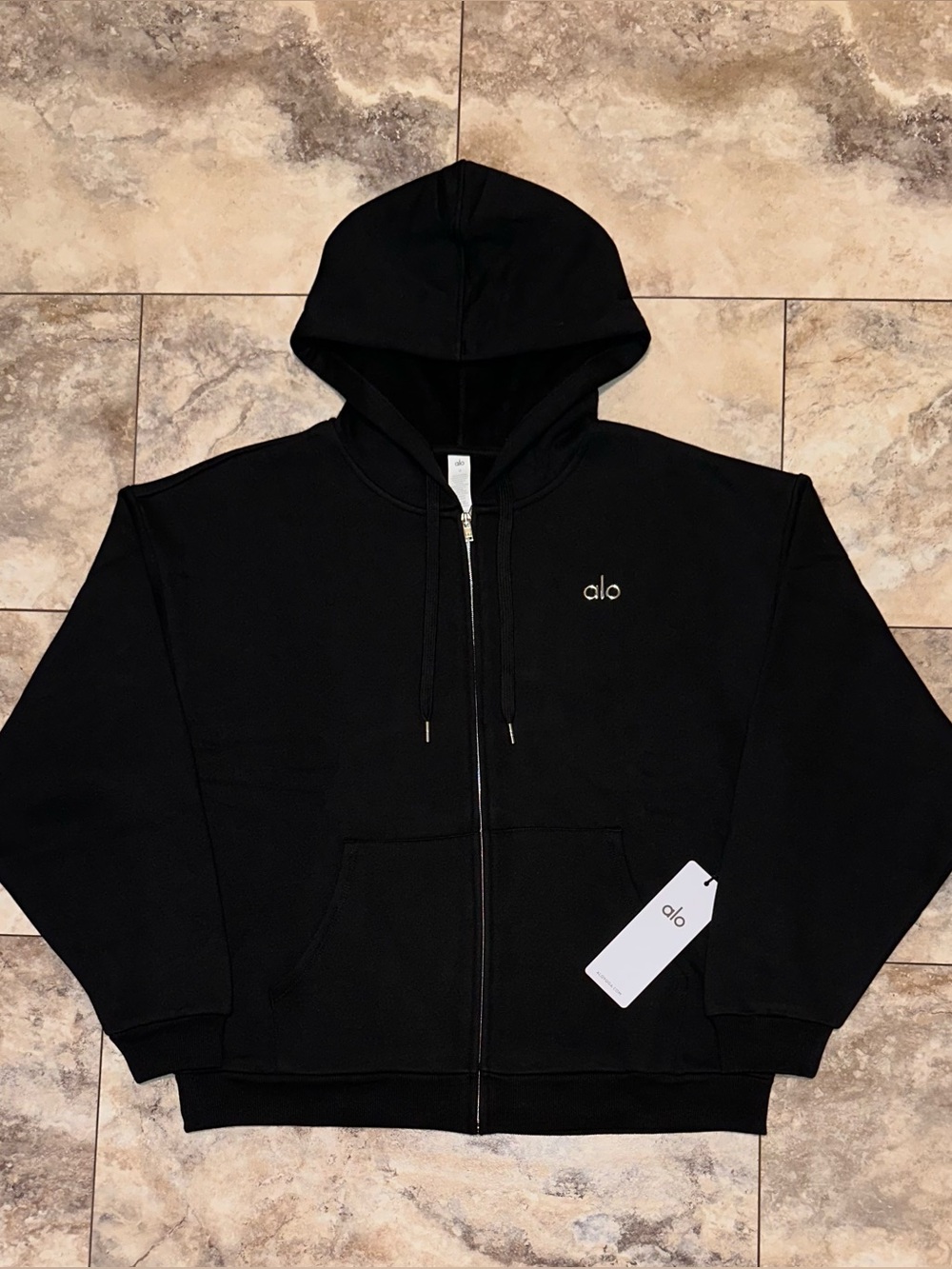 Alo Yoga Accolade Full Zip Hoodie Black Sweatshirt NWT Size Medium